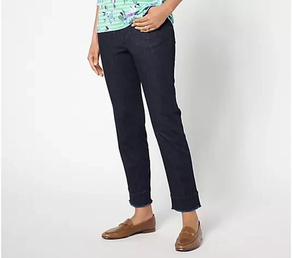 Denim & Co. Jeans Womens 12 Blue Dark Wash Ankle Wide Hem Easy Stretch Denim